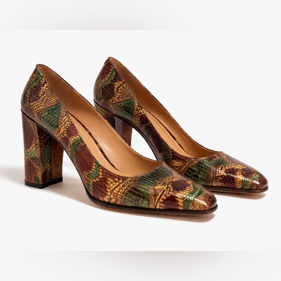 Gianmarco Lorenzi Shoes - Vintage 90s Gianmarco Lorenzi Snakeskin Pumps Square Toe Heels EU 39.5 US 8.5